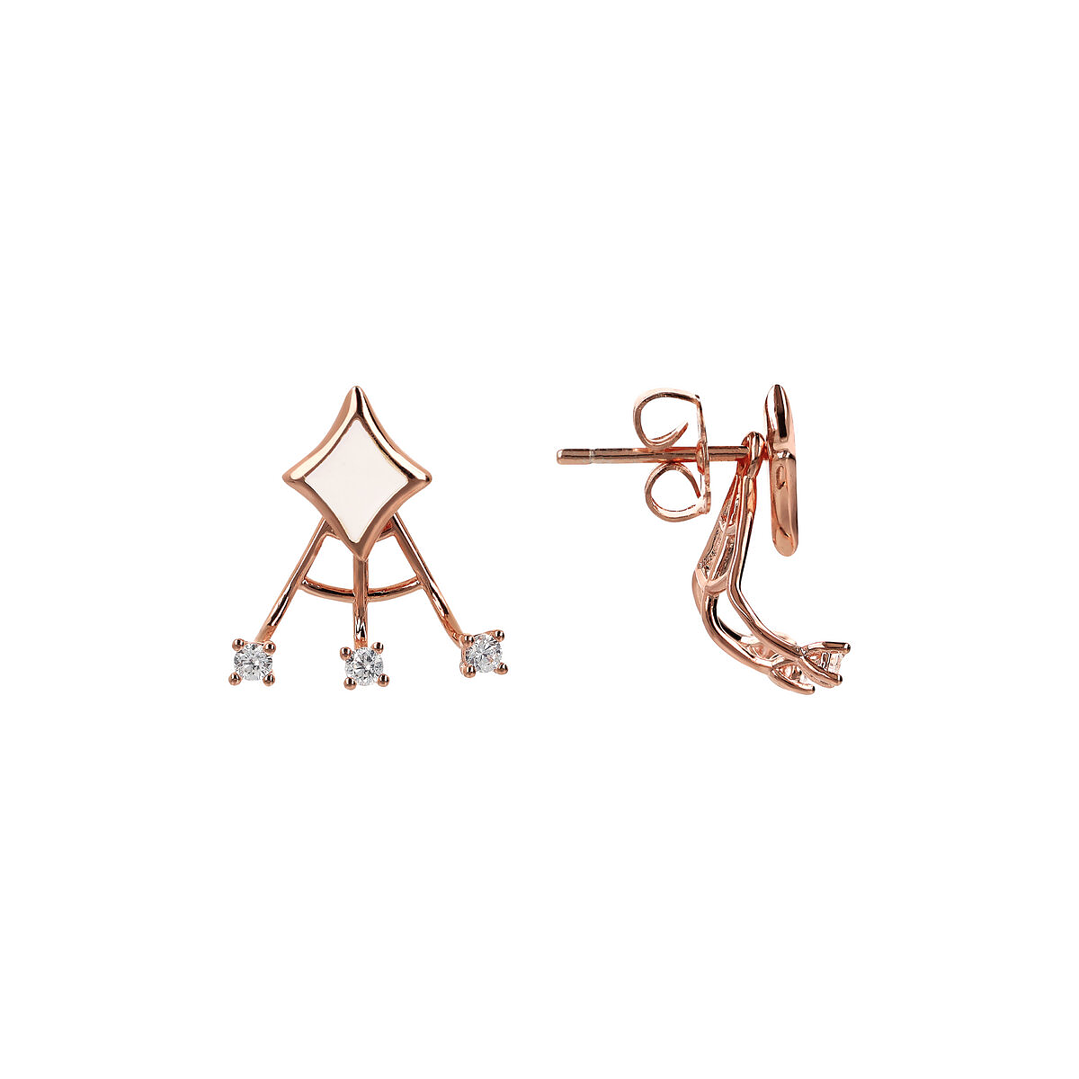 Enamelled Stud Earrings with Étoile and Small Light Points in Cubic Zirconia