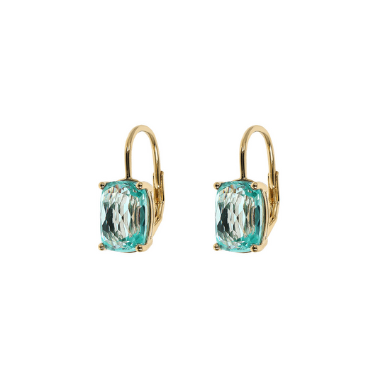 Golden Pendant Earrings with Prism Gem in Mosaic Cut