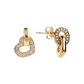 Golden Pendant Earrings with Double Pavé Heart Element and Oval Link