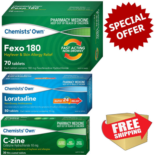 Chemists' Own Australia Day Combo / 70x Fexo 180mg + 50x Loratadine + 30x C-Zine