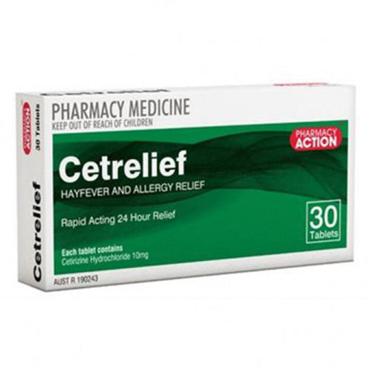 30 x Cetrelief 30 Tabs (Generic Zyrtec) Cetirizine Hydrochloride 10gm