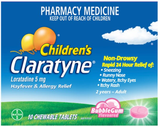 Children's Claratyne Allergy & Hayfever Relief BubbleGum Flavour 10 Tablets (EXP: 30/07/2024)