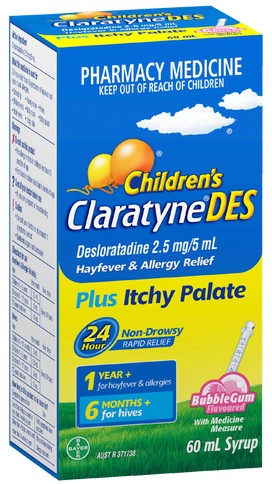 ClaratyneDES Children's Hayfever & Allergy Relief Bubblegum Syrup for Kids 60ml (EXP: 30/07/2024)