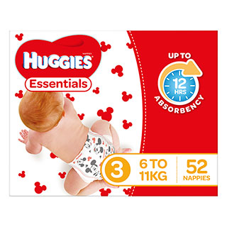 Huggies Essentials Crawler Size 3, 6-11kg 52 Nappies