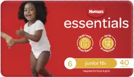 Huggies Essentials Junior Size 6, 16kg & over 40 Nappies