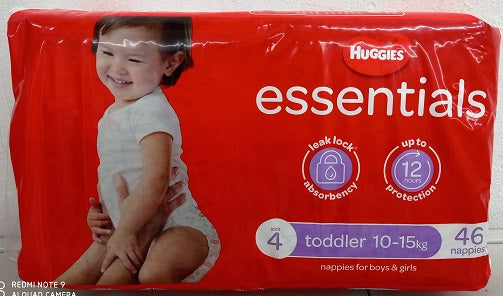 Huggies Essentials Toddler Size 4, 10-15kg 46 Nappies