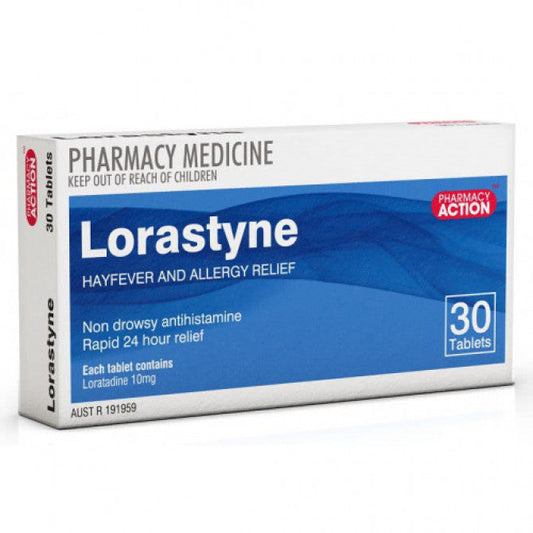30 x LORASTYNE 10mg Loratodine tablets - Hayfever & allergy relief - Claratyne generic