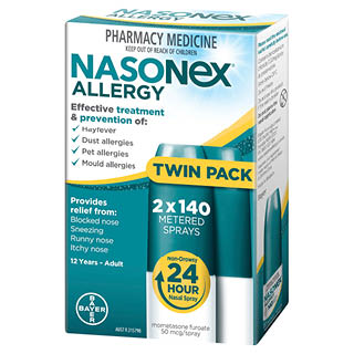 Nasonex Allergy Non-Drowsy 24 Hour Nasal Spray Twin Pack 2 x 140 spray