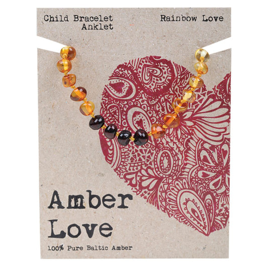 AMBER LOVE Children's Bracelet/Anklet 100% Baltic Amber - Rainbow Love 14cm
