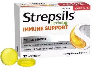 Strepsils Herbal Immune Support Lozenges Honey Lemon 32 Pack