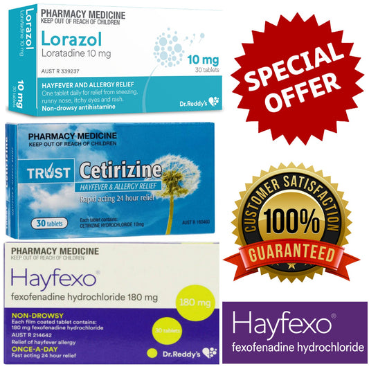 Hayfever Trio,  30x Fexofenadine + 30x Cetirizine + 30x Loratadine - EOFY CLEARANCE