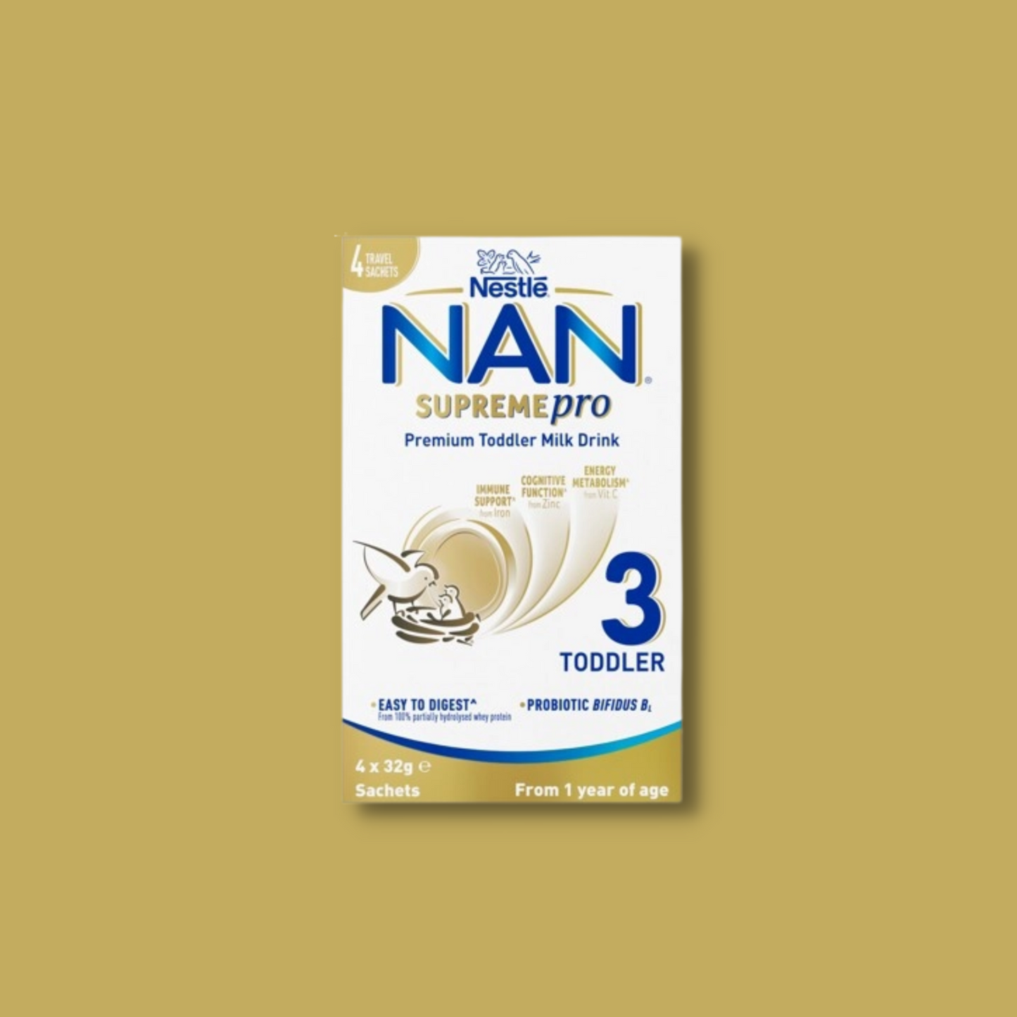 Nestlé NAN SUPREMEpro 3, Premium Toddler 1+ Years Milk Drink Sachets – 4 x 32g